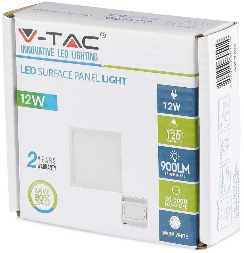 12W LED paviršinė panelė V-TAC, PREMIUM, kvadratinė, (6000K) šaltai balta