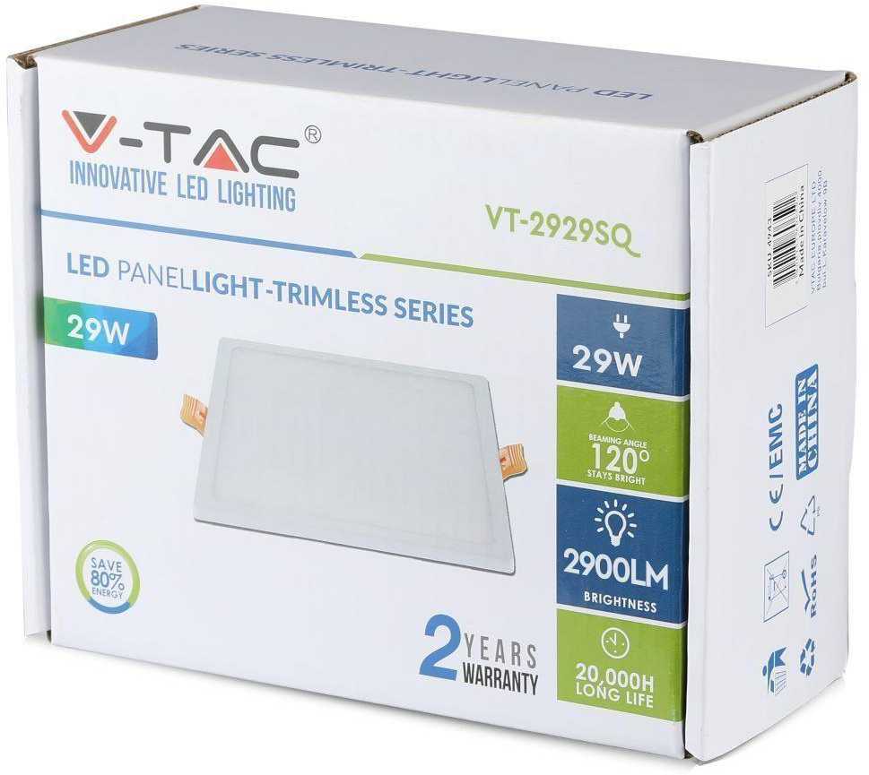 22W LED įmontuojama panelė V-TAC Trimless, kvadratinė (6000K) šaltai balta