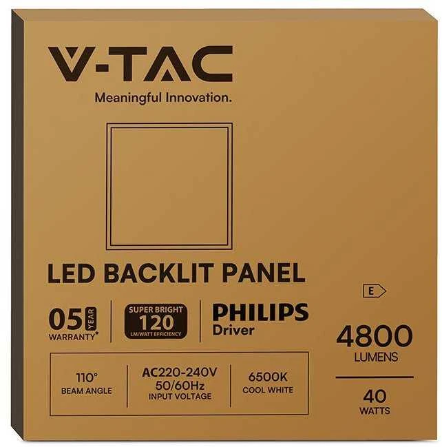 V-tac 40W LED panelė, 60x60cm, balta, 4000K, su PHILIPS maitinimo šaltiniu