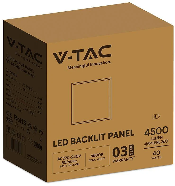 40W LED panelė, 60x60cm, balta, 6500K