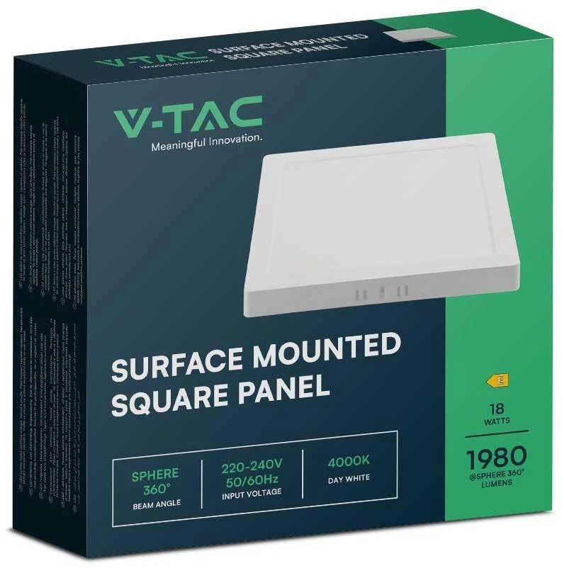 V-tac 18W LED paviršinė panelė, kvadratinė, balta, 4000K