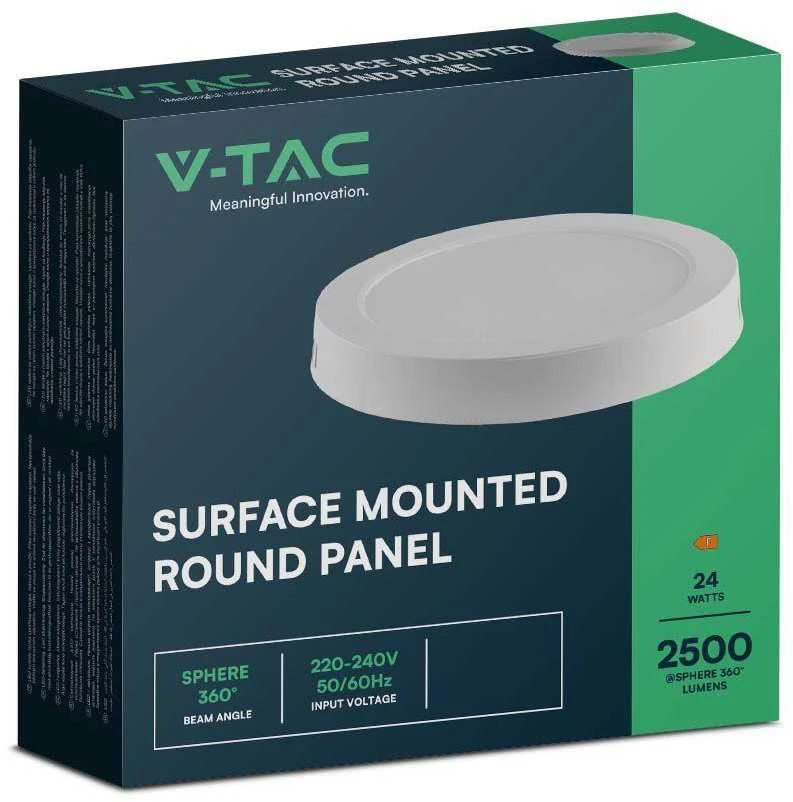 V-tac 24W LED paviršinė panelė, balta, 3000K