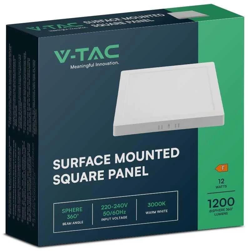 V-tac 12W LED paviršinė panelė, kvadratinė, balta, 4000K
