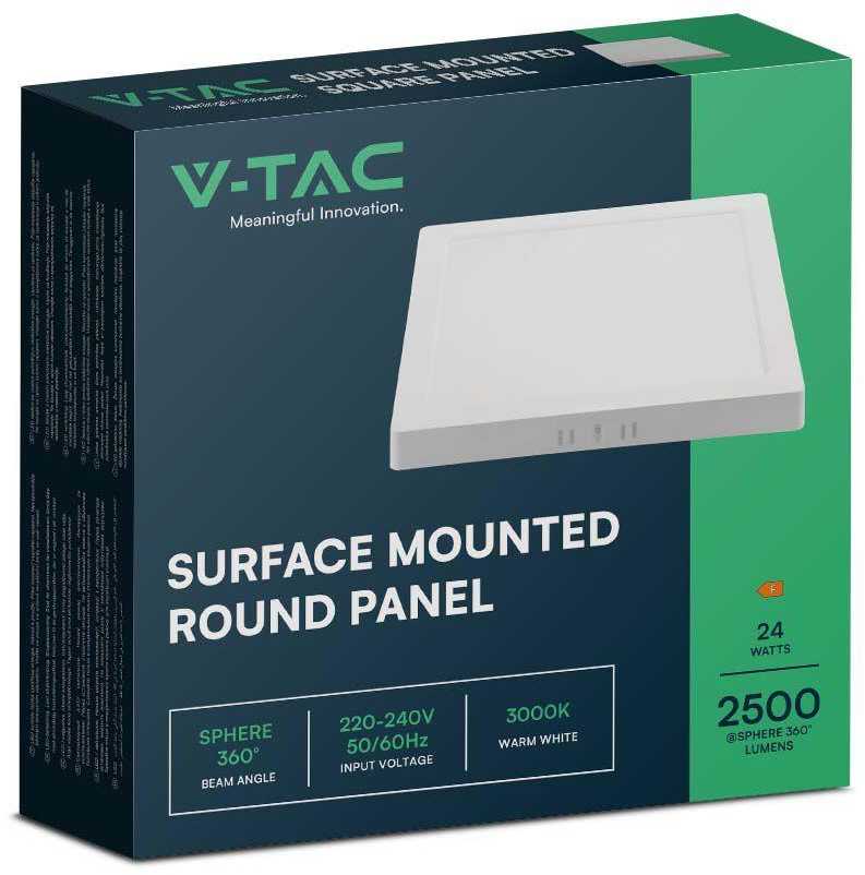 24W LED paviršinė panelė, kvadratinė, balta, 6500K
