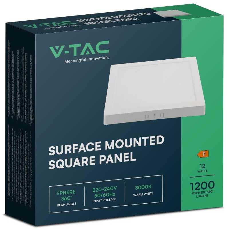 V-tac 12W LED paviršinė panelė, kvadratinė, balta, 6500K