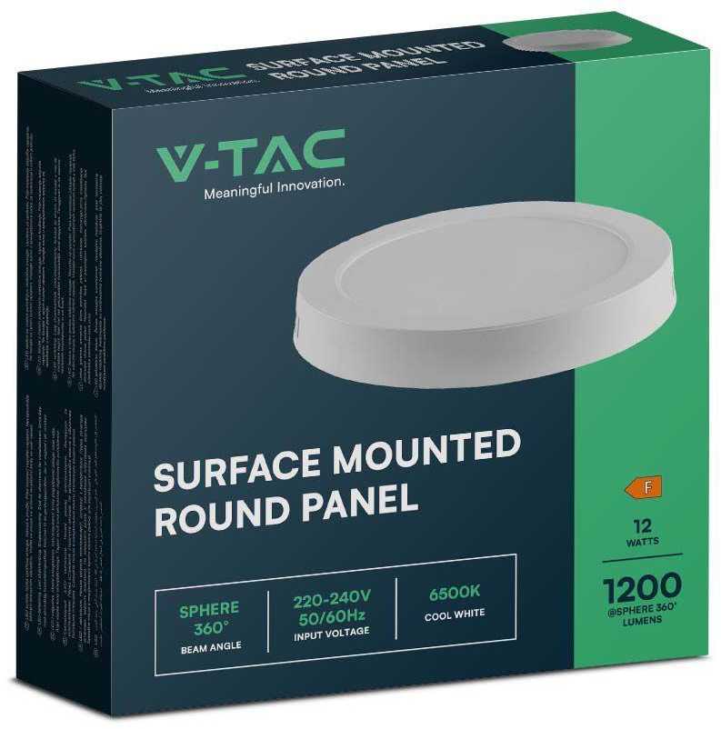 V-tac 12W LED paviršinė panelė, balta, 6500K