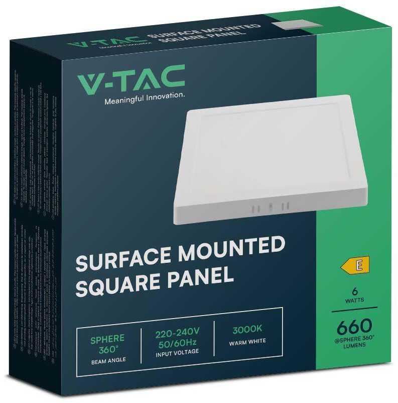 6W LED paviršinė panelė, kvadratinė, balta, 3000K