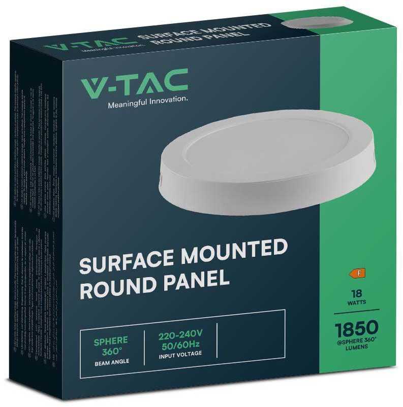 V-tac 18W LED paviršinė panelė, balta, 4000K