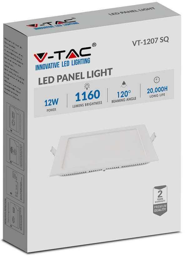 V-tac 12W LED įleidžiama panelė, balta, 2700K, su maitinimo šaltiniu