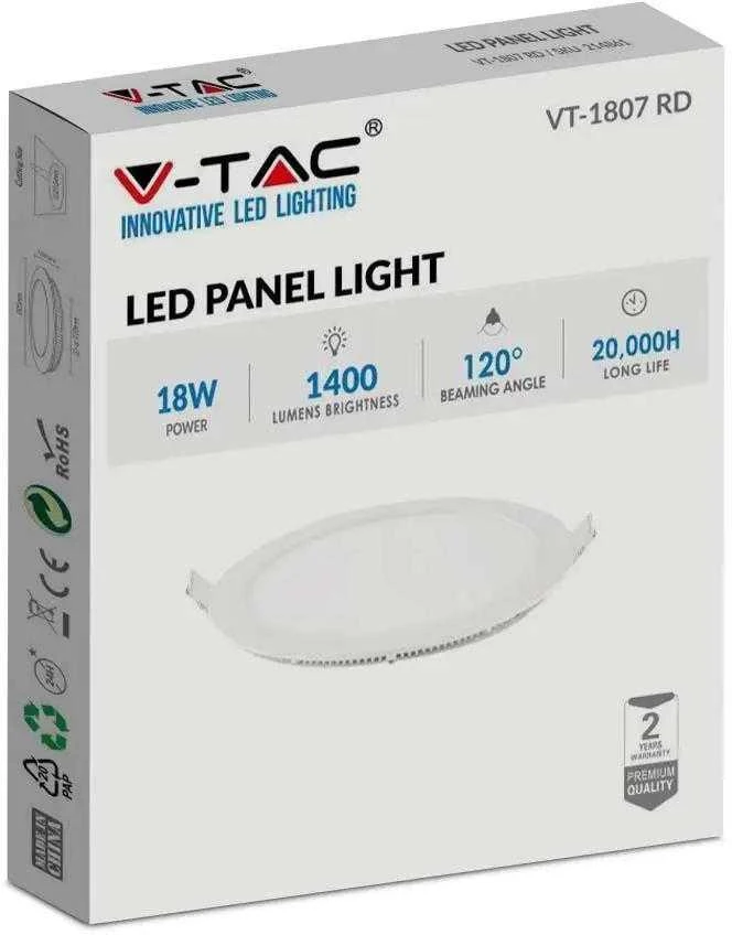 V-tac 18W LED įmontuojama panelė, balta, 2700K, su maitinimo šaltiniu
