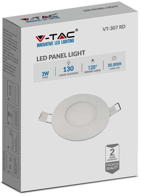 V-tac 3W LED įleidžiama panelė, balta, 4000K, su maitinimo šaltiniu
