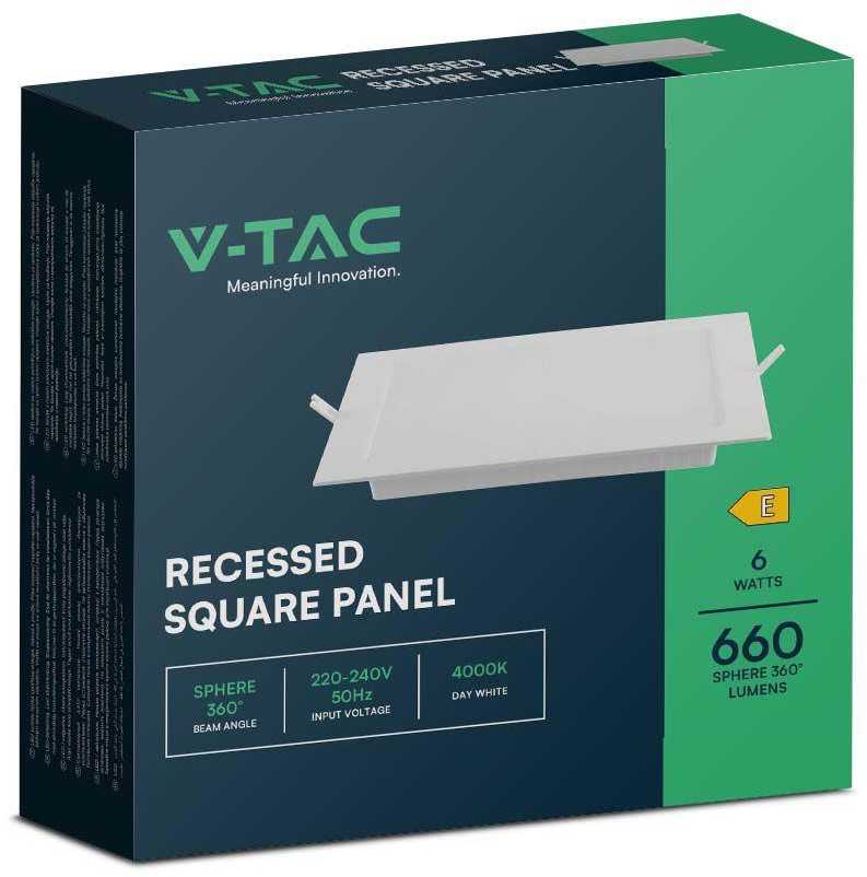 6W LED įleidžiama panelė, kvadratinė, balta, 3000K