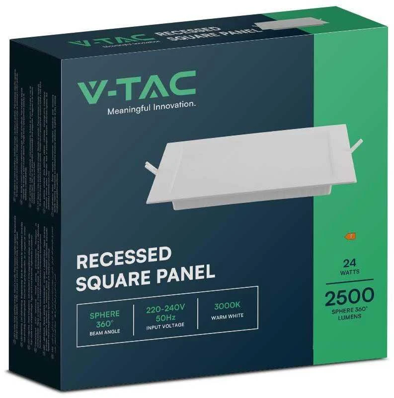 V-tac 24W LED įleidžiama panelė, kvadratinė, balta, 3000K