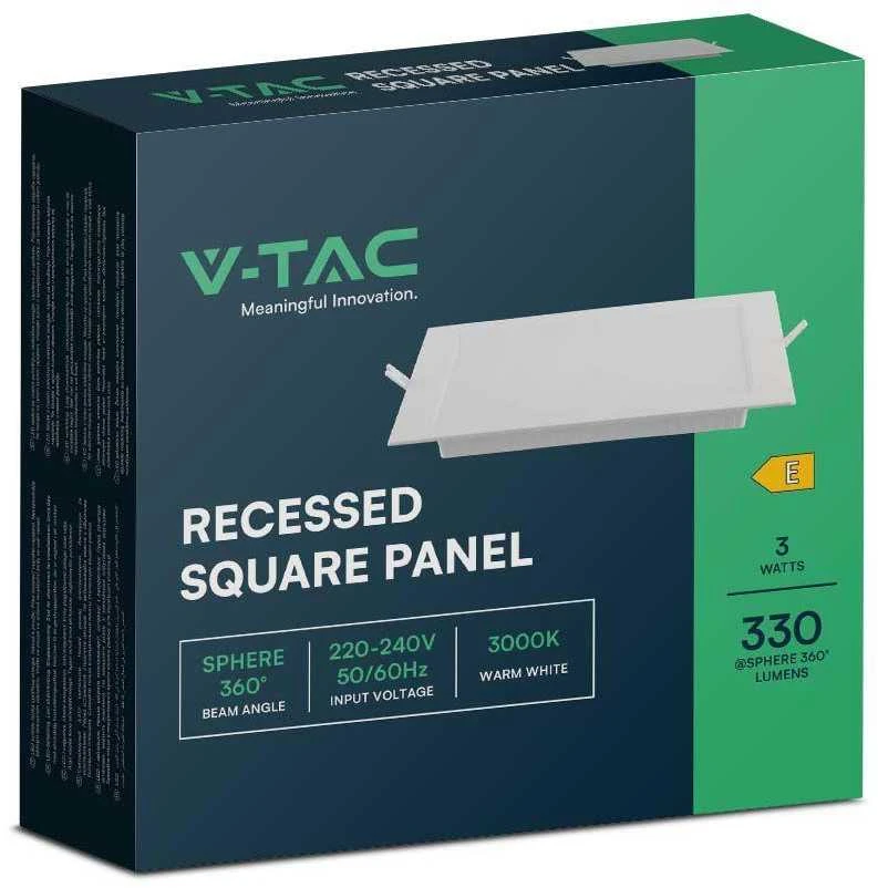 V-tac 3W LED įleidžiama panelė, kvadratinė, balta, 4000K