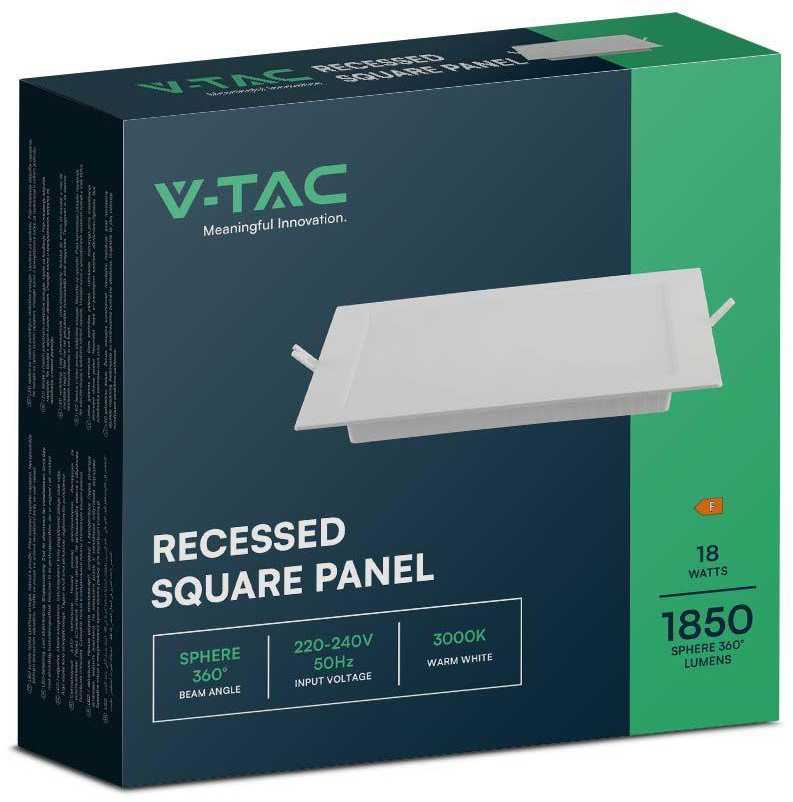 V-tac 18W LED įleidžiama panelė, kvadratinė, balta, 4000K