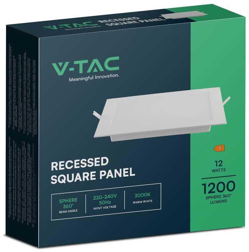 12W LED įleidžiama panelė, kvadratinė, balta, 3000K