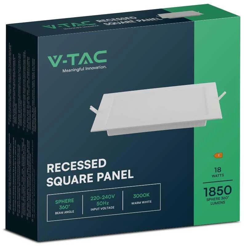 V-tac 18W LED įleidžiama panelė, kvadratinė, balta, 3000K