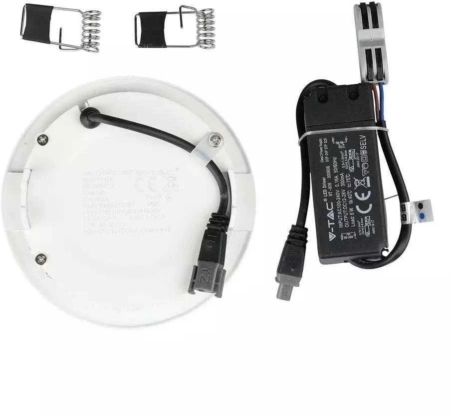 6W LED įmontuojama panelė premium V-TAC, apvali, 6400K (šaltai balta), SAMSUNG LED chip