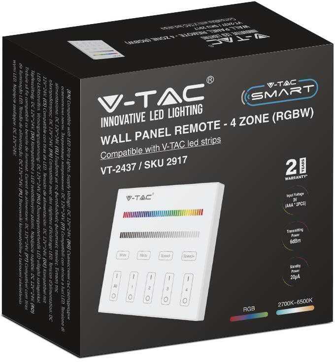 V-tac LED juostos sieninis valdiklis, 4 zonų, skirtas RGB+W juostai