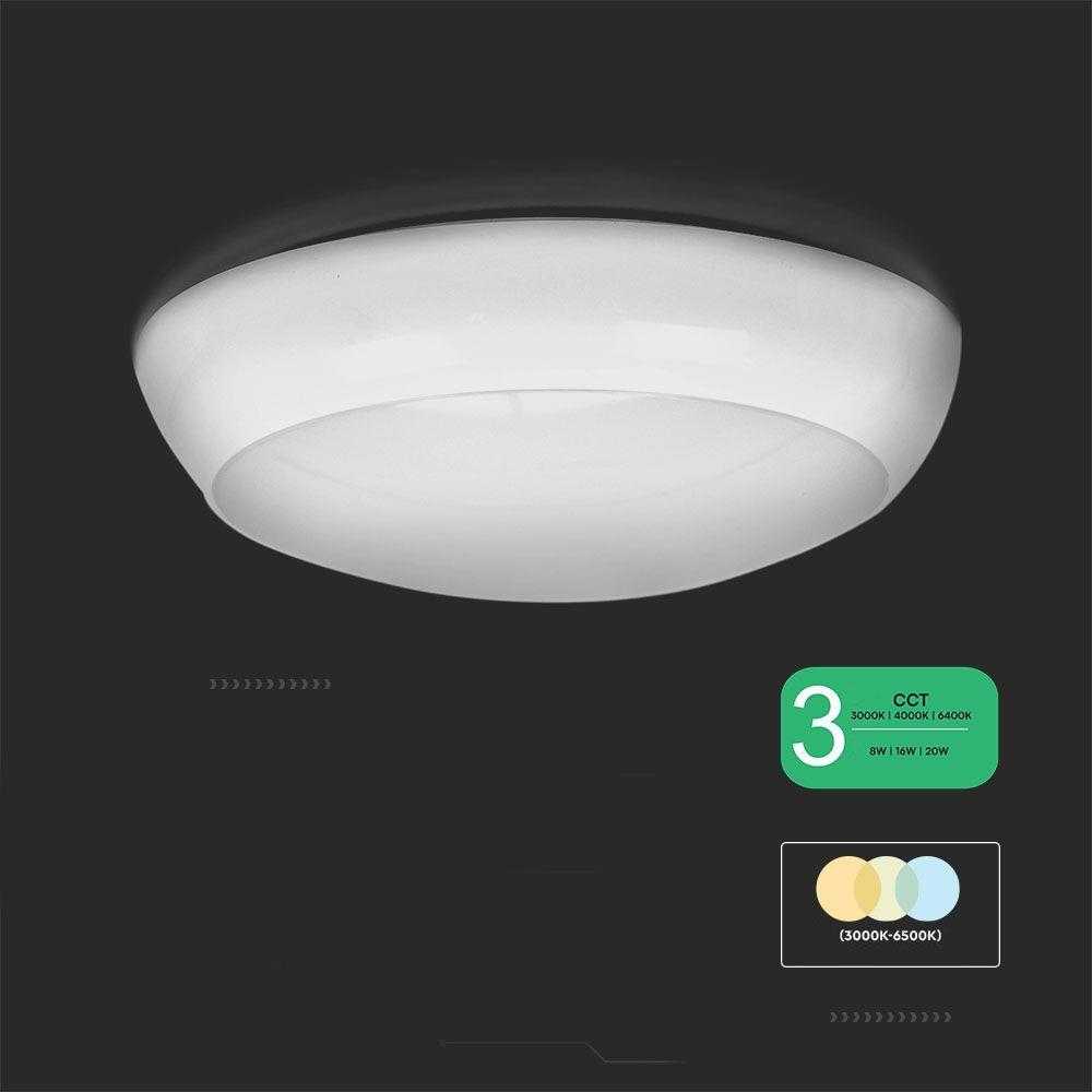 Lubinis šviestuvas V-tac 8W/16W/20W LED paviršinis šviestuvas, baltas, 3000/4000/6500K, IP65, su judesio davikliu