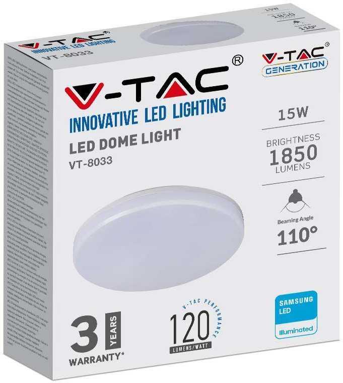 Lubinis šviestuvas V-tac 15W LED paviršinis šviestuvas, baltas, 3000K, IP44
