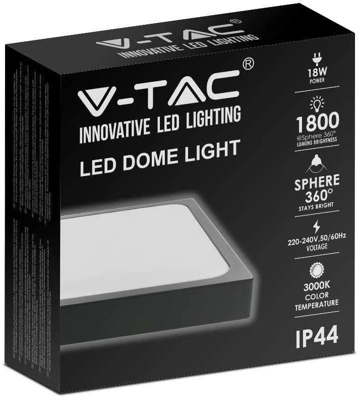 Lubinis šviestuvas V-tac 18W LED paviršinis šviestuvas, juodu korpusu, 4000K, IP44