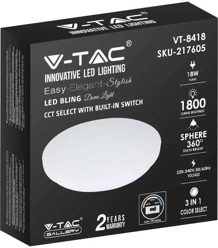 Sieninis šviestuvas V-tac 18W paviršinis šviestuvas, baltas, dimeriuojamas