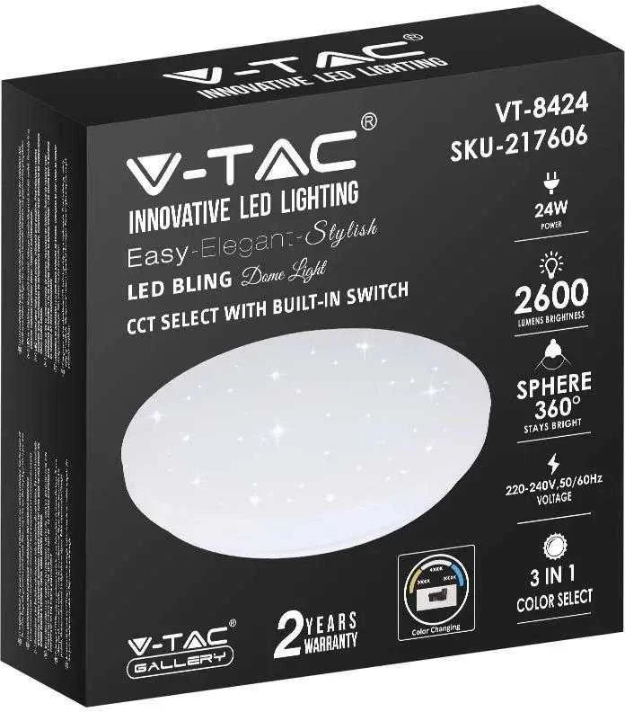 Sieninis šviestuvas V-tac 24W paviršinis šviestuvas, baltas, dimeriuojamas, žvaigždėtu gaubtu