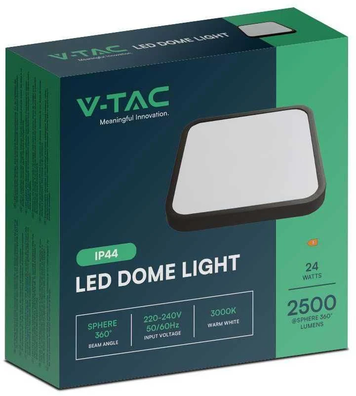 Sieninis šviestuvas V-tac 24W LED paviršinis šviestuvas, kvadratinis, juodu korpusu, 4000K, IP44