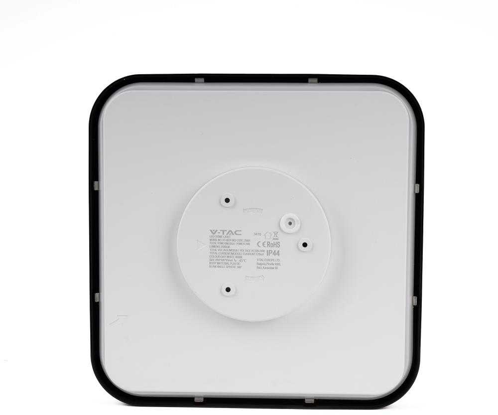 Sieninis šviestuvas 24W LED paviršinis šviestuvas, kvadratinis, juodu korpusu, 6500K, IP44
