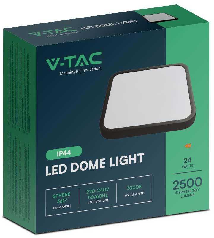 Sieninis šviestuvas 24W LED paviršinis šviestuvas, kvadratinis, juodu korpusu, 6500K, IP44