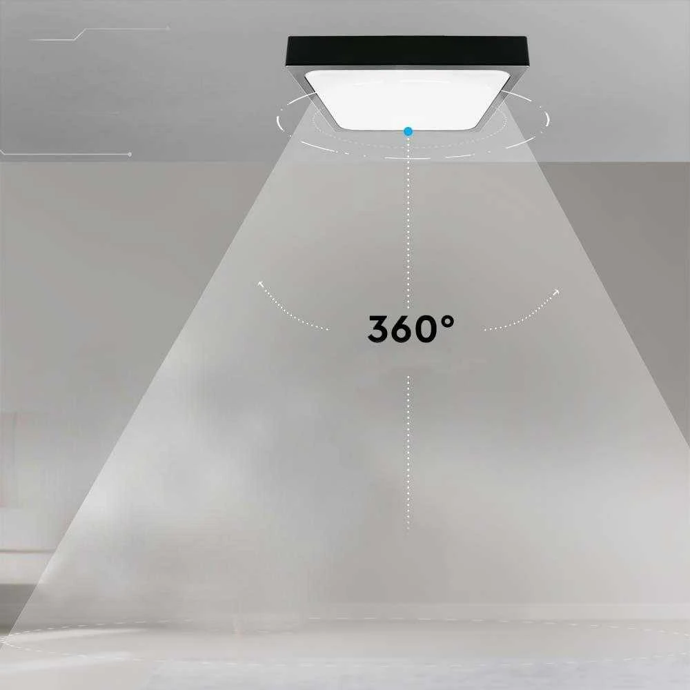 Sieninis šviestuvas V-tac 24W LED paviršinis šviestuvas, juodas, 4000K, IP44, su judesio davikliu