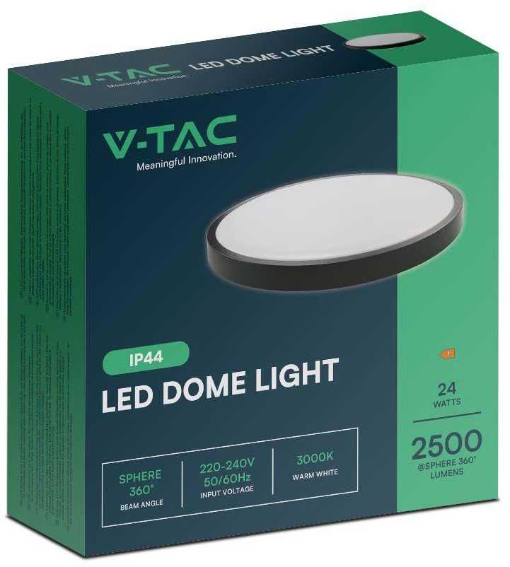 Sieninis šviestuvas 24W LED paviršinis šviestuvas, juodu korpusu, 6500K, IP44