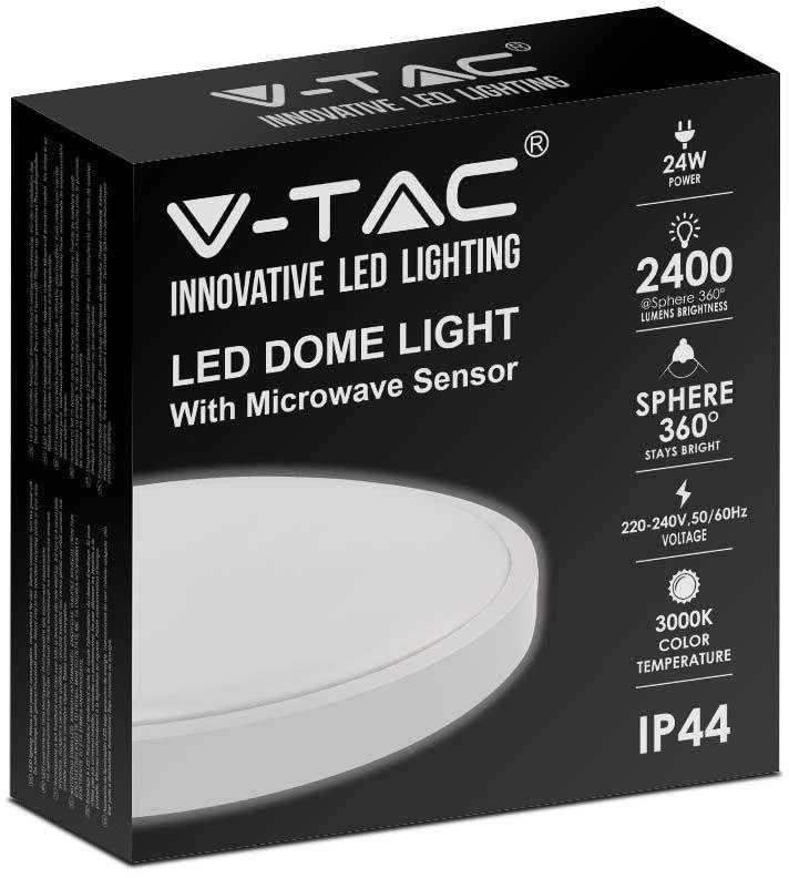 Lubinis šviestuvas V-tac 24W LED paviršinis šviestuvas, baltas, 4000K, IP44, su judesio davikliu