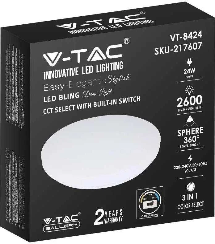 Sieninis šviestuvas V-tac 24W paviršinis šviestuvas, baltas, dimeriuojamas