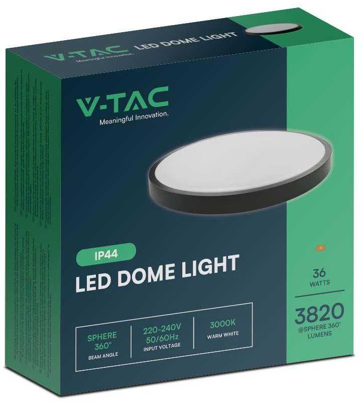 Sieninis šviestuvas V-tac 36W LED paviršinis šviestuvas, juodu korpusu, 6500K, IP44