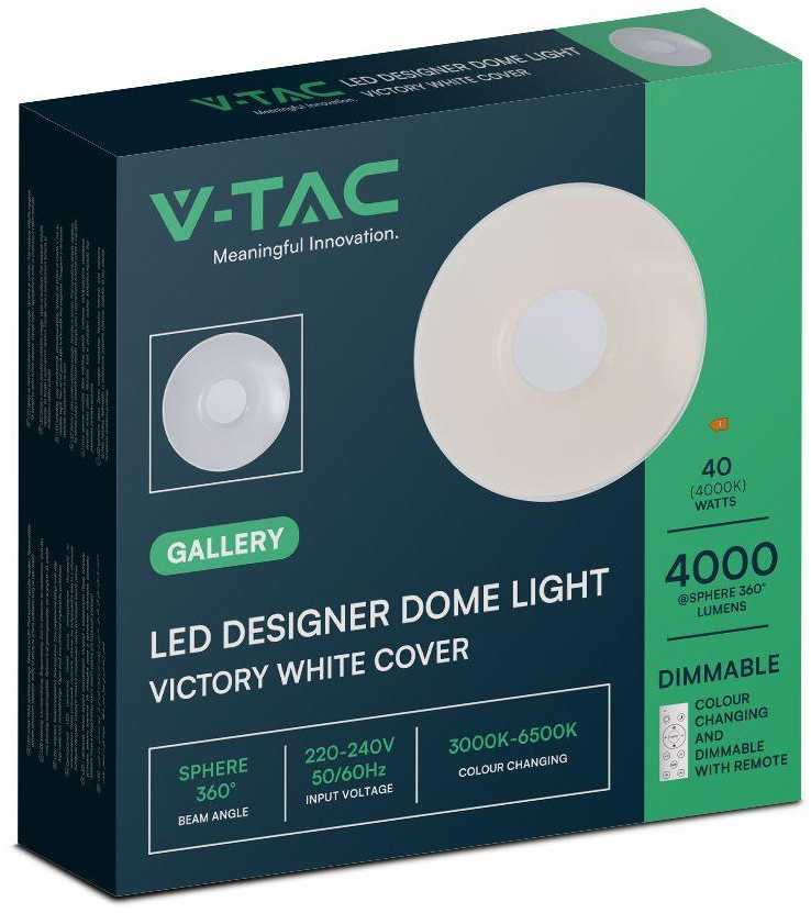 Lubinis šviestuvas V-tac 20/40W LED paviršinis šviestuvas, baltas, 3000/4000/6500K, dimeriuojamas, VICTORY Baltas dangtelis