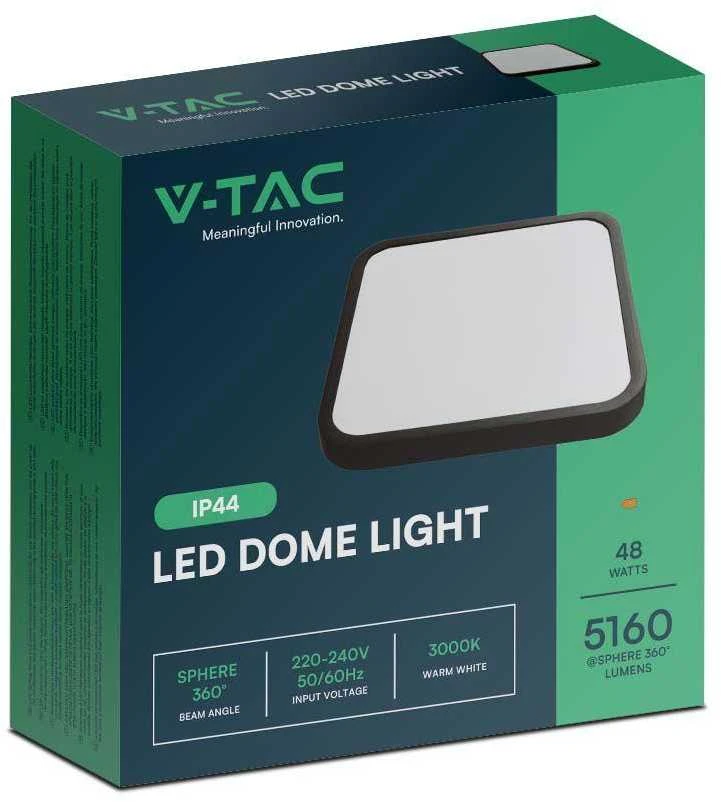Sieninis šviestuvas V-tac 48W LED paviršinis šviestuvas, kvadratinis, juodu korpusu, 4000K, IP44