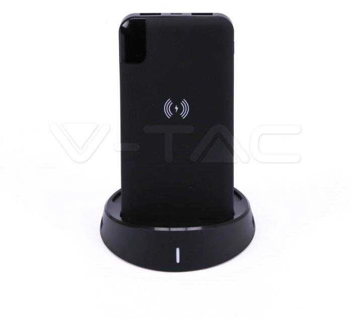 Išorinė baterija (power bank) V-TAC, juodas, 8000mAh su bevielio pakrovimo funkcija, su ekranu.