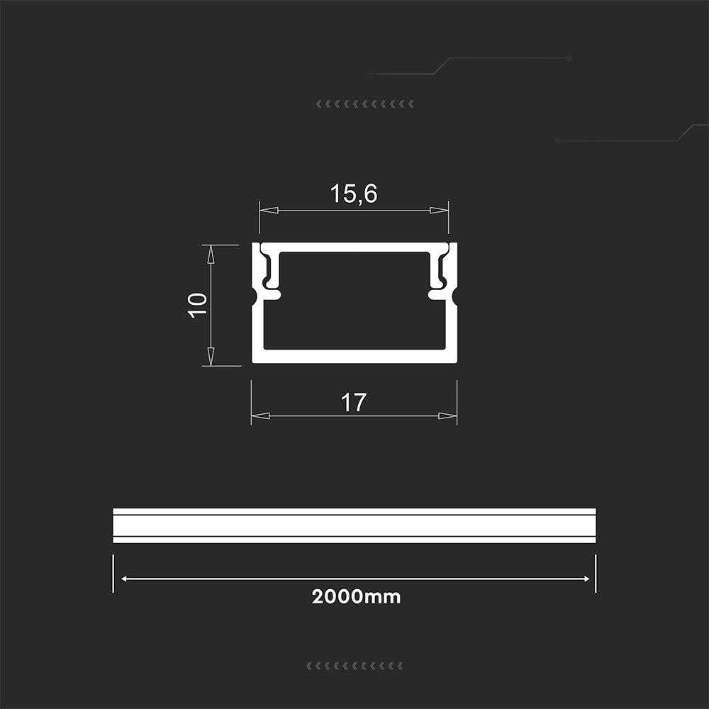 V-tac LED paviršinis profilis su dangteliu, sidabro sp., 2000x17x10mm