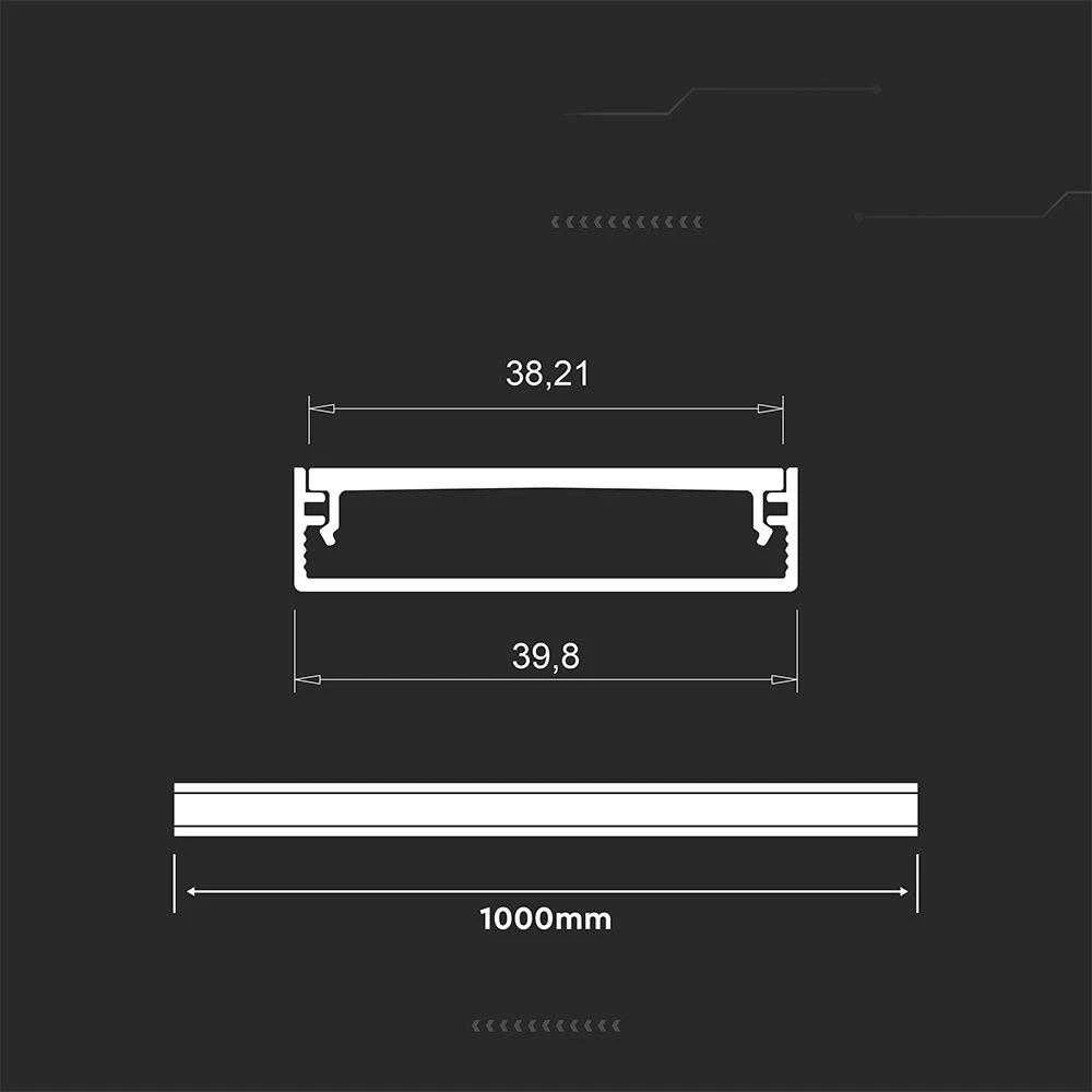 V-tac LED paviršinis profilis su dangteliu, sidabro sp., 2000x40x10mm