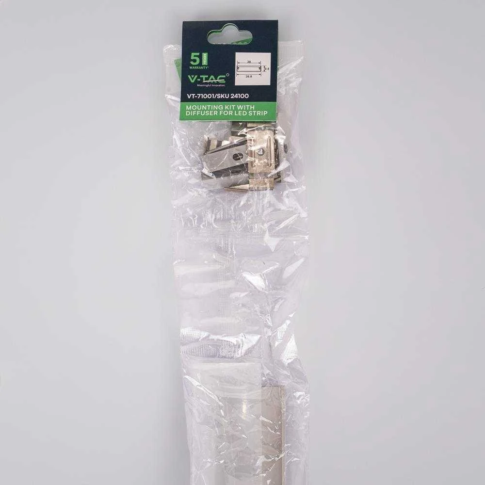 V-tac LED paviršinis profilis su dangteliu, sidabro sp., 2000x40x10mm