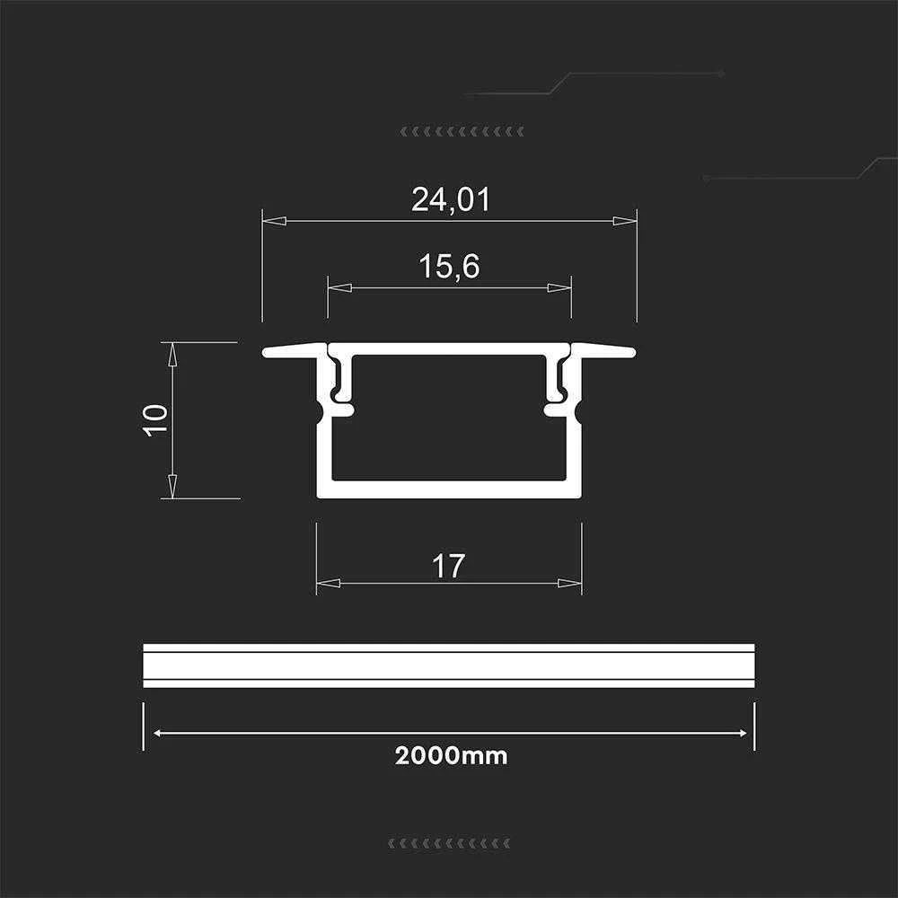 V-tac LED įleidžiamas profilis su dangteliu, sidabro sp., 2000x24x10mm