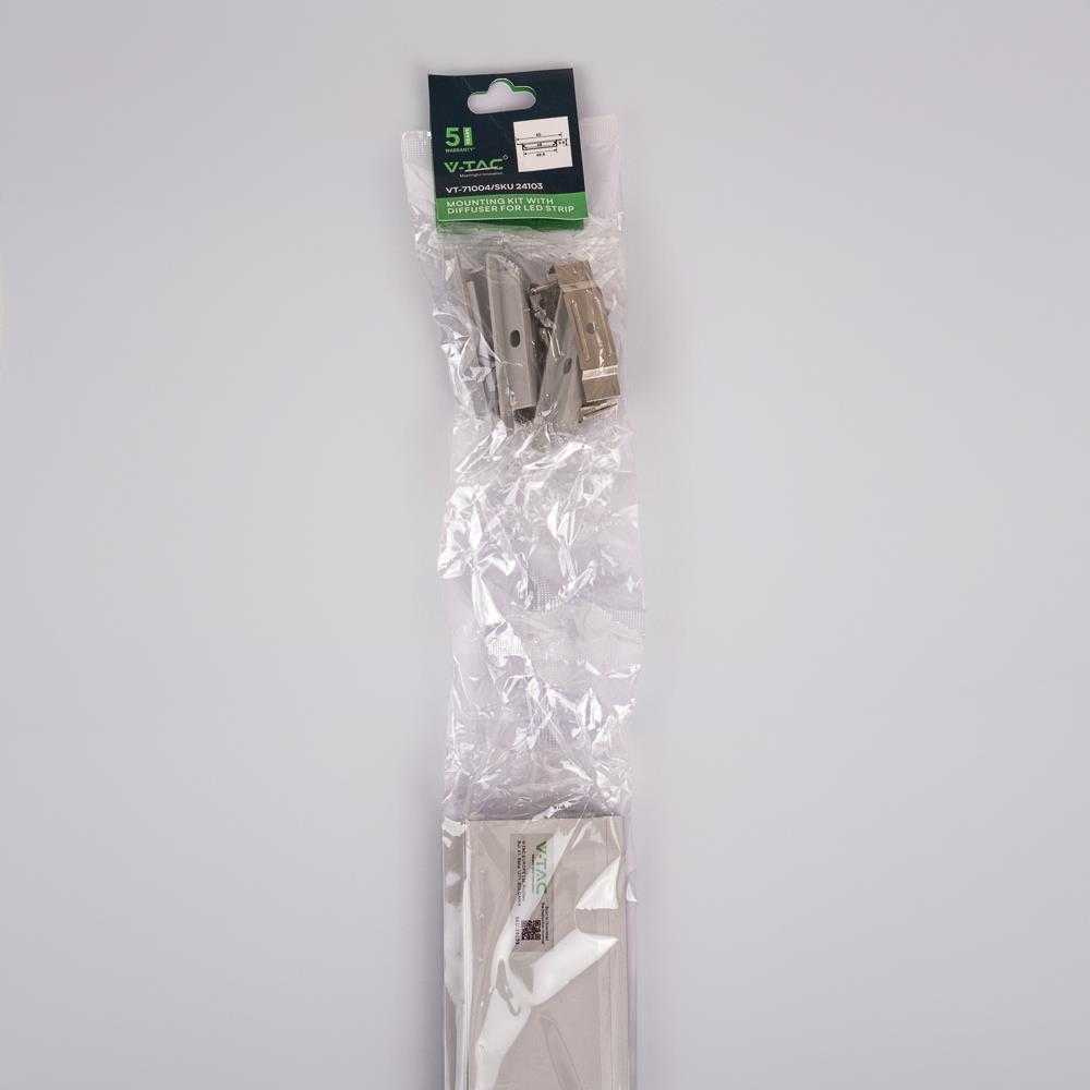 V-tac LED įleidžiamas profilis su dangteliu, sidabro sp., 2000x65x10mm