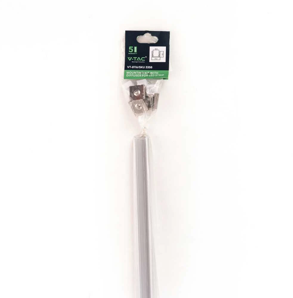 LED juostos profilis V-TAC, aliuminis, 2000x17.4x12.1mm, baltos spalvos.