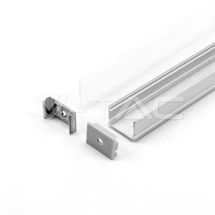 LED paviršinis profilis V-TAC, su dangteliu ir užbaigimais, aliuminio sp., 2000x30x20mm