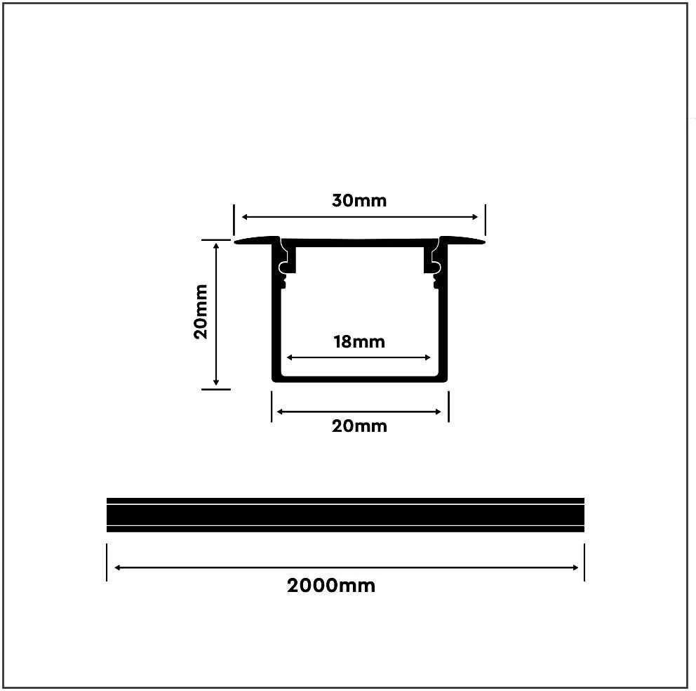 2m LED įleidžiamas profilis aliuminis V-TAC, 2000*30*20mm, pieno spalva.