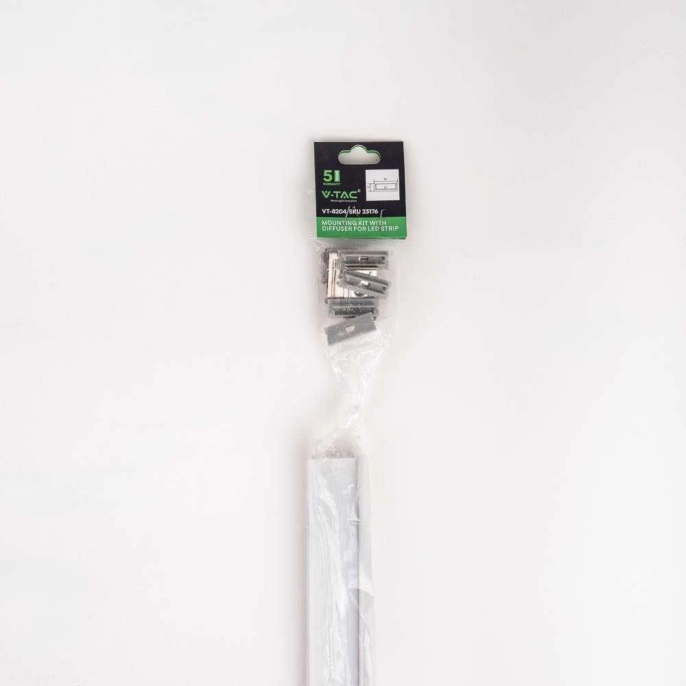 V-tac LED paviršinis profilis su dangteliu ir užbaigimais, sidabro sp., 2m