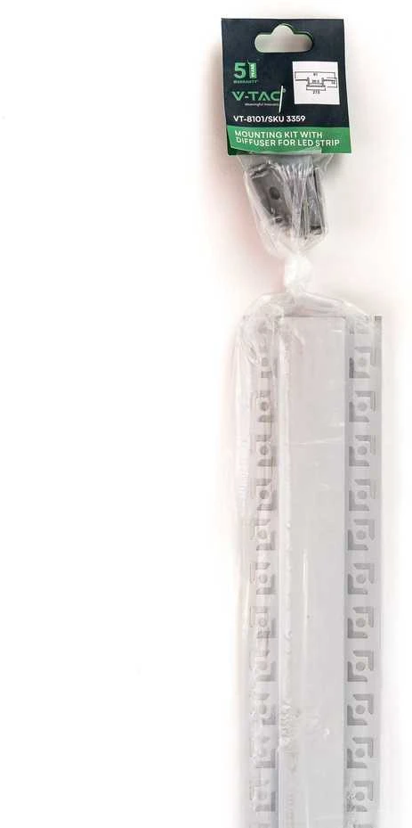 LED juostos aliuminio profilis V-TAC, 2m, sidabro sp., su dangteliu ir užbaigimais