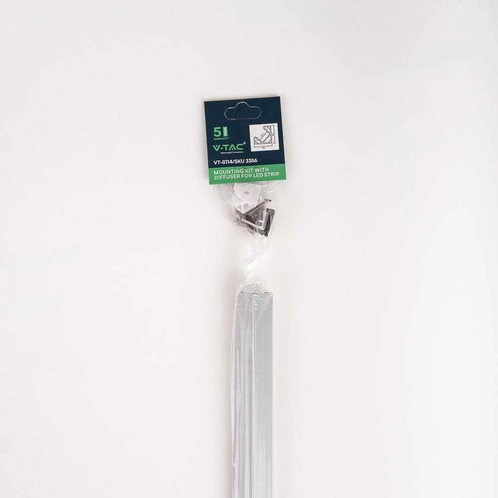 LED juostos profilis V-TAC, aliuminis, 2000x19x19mm, baltos spalvos.